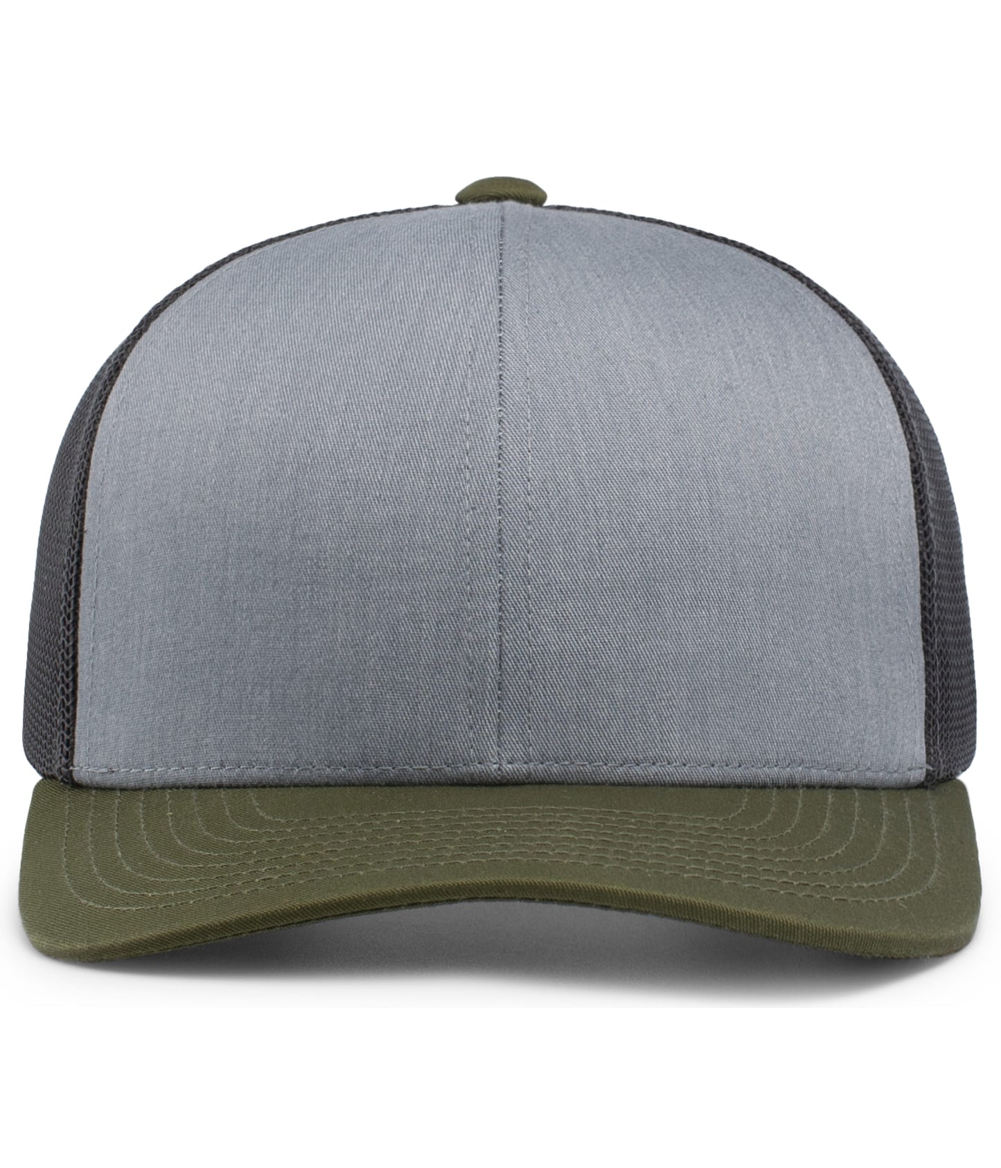 Pacific Headwear Trucker Snapback Cap - Heather Grey/Lt Charcoal/Moss Green