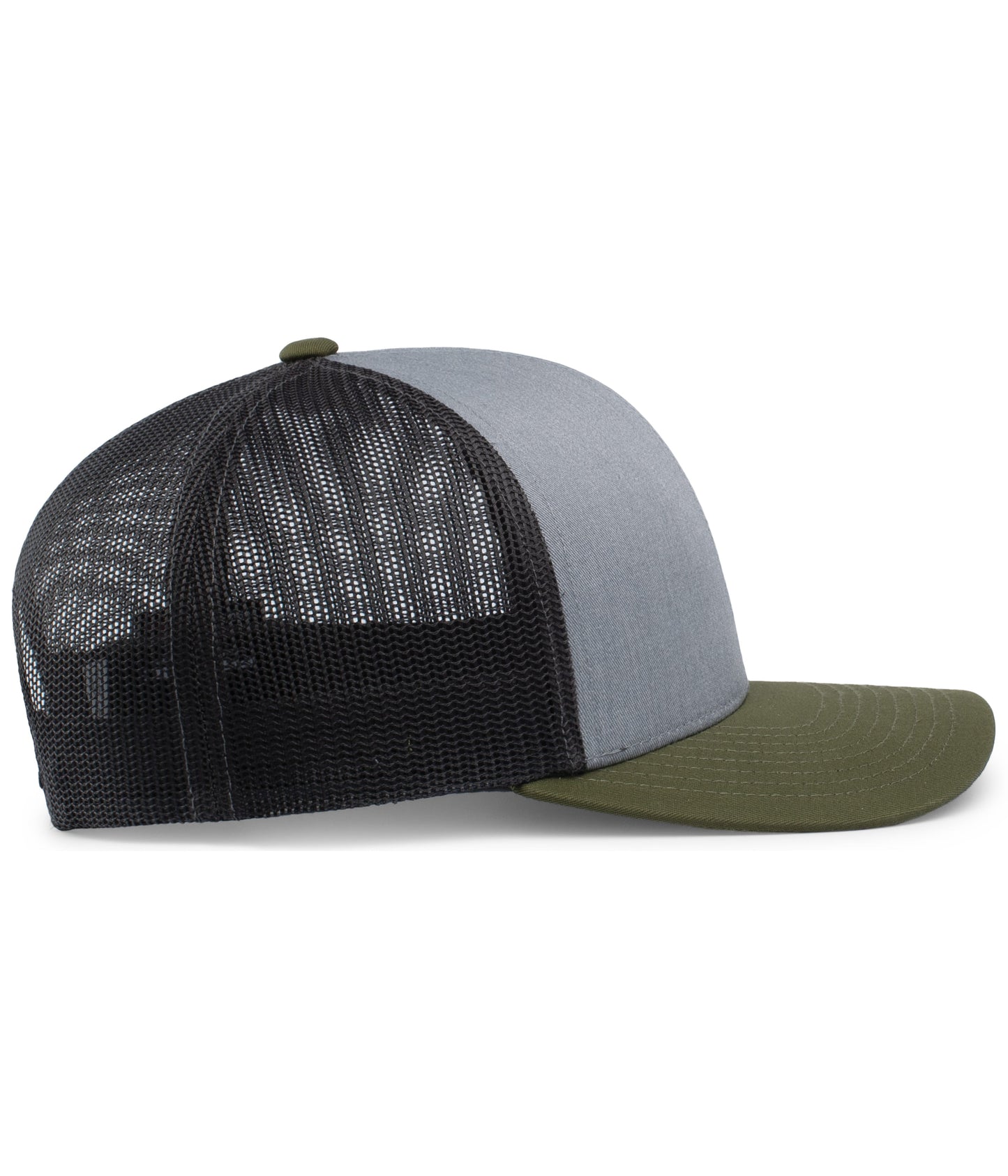 Pacific Headwear Trucker Snapback Cap - Heather Grey/Lt Charcoal/Moss Green