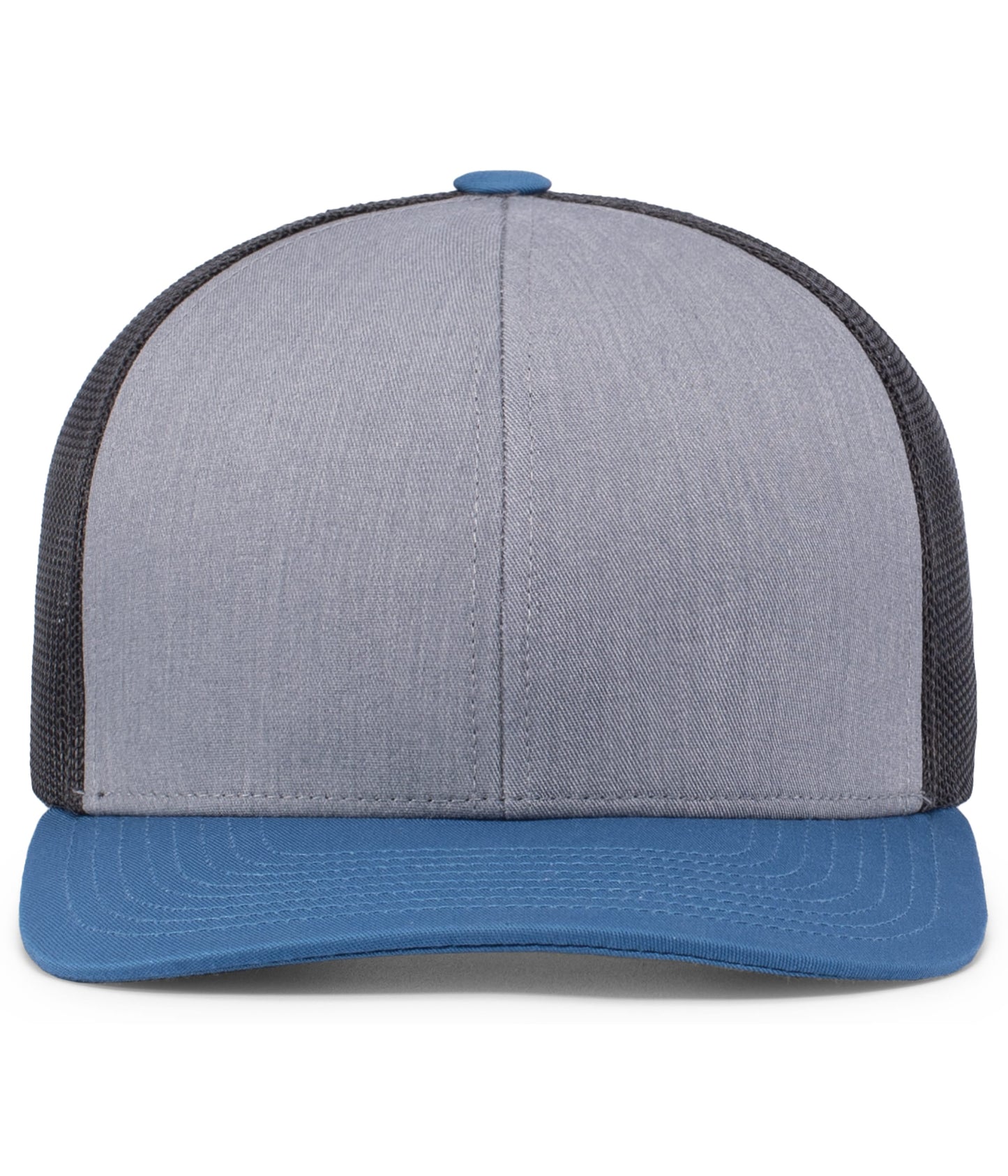 Pacific Headwear Trucker Snapback Cap - Heather Grey/Lt Charcoal/Ocean Blue