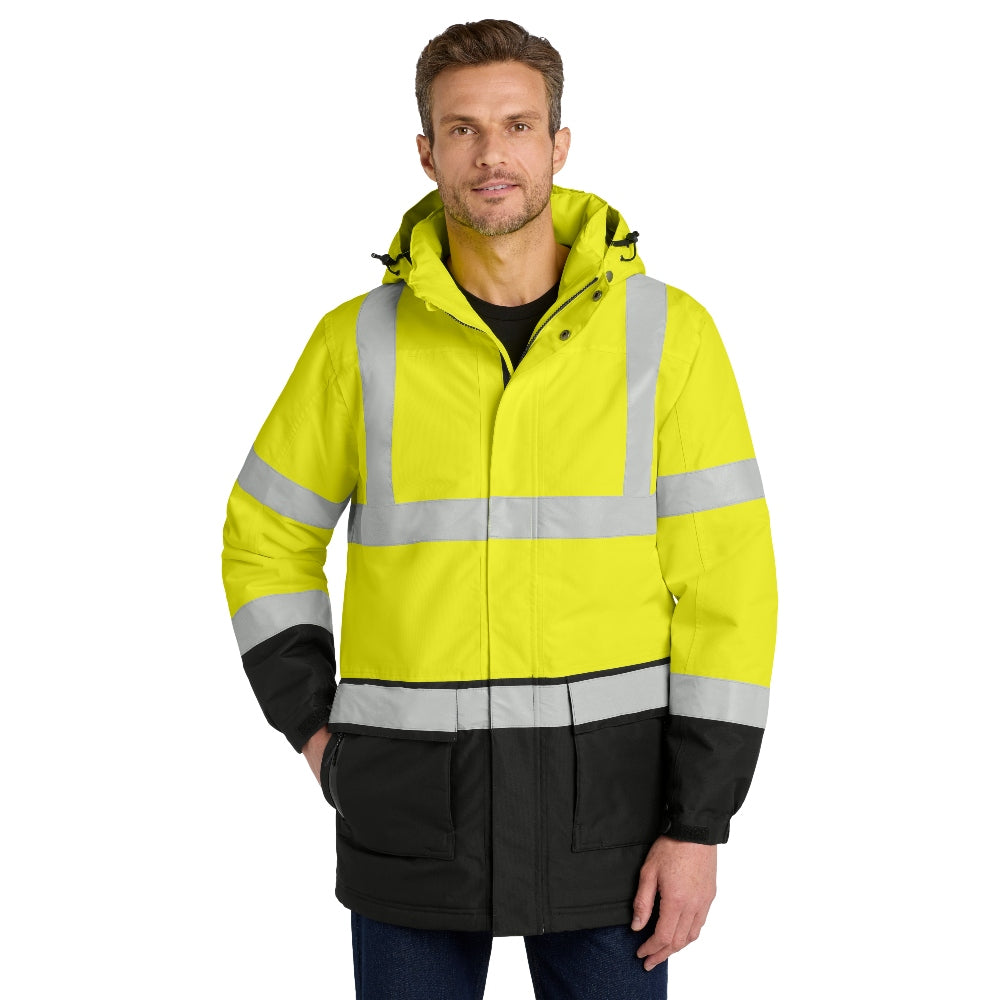 Port Authority® ANSI 107 Class 3 Safety Heavyweight Parka - Safety Yellow/Black/Reflective