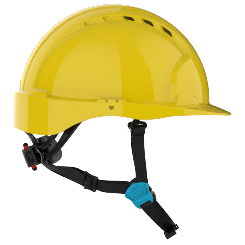 JSP Evolution EV6252SV Deluxe Vented Short Brim Safety Helmet - Wheel Ratchet Suspension - Yellow