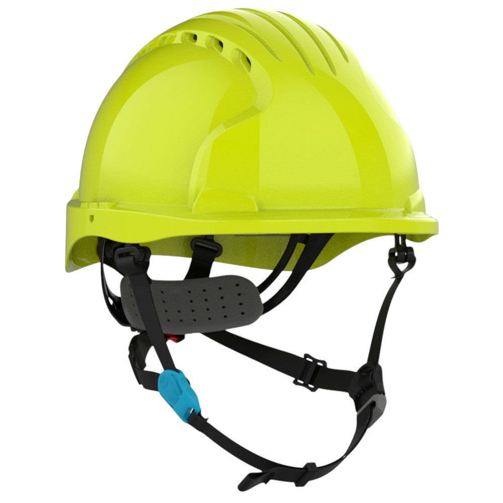 JSP Evolution EV6252SV Deluxe Vented Short Brim Safety Helmet - Wheel Ratchet Suspension - Hi-Vis Yellow
