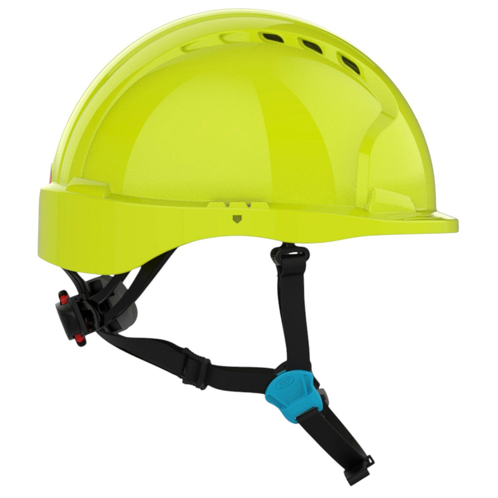 JSP Evolution EV6252SV Deluxe Vented Short Brim Safety Helmet - Wheel Ratchet Suspension - Hi-Vis Yellow