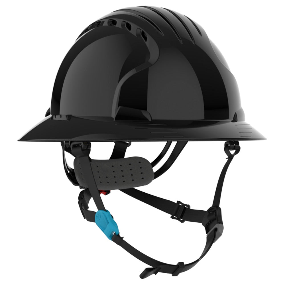 JSP Evolution 6262V Deluxe Full Brim Vented Safety Helmet - Wheel Ratchet Suspension - Black