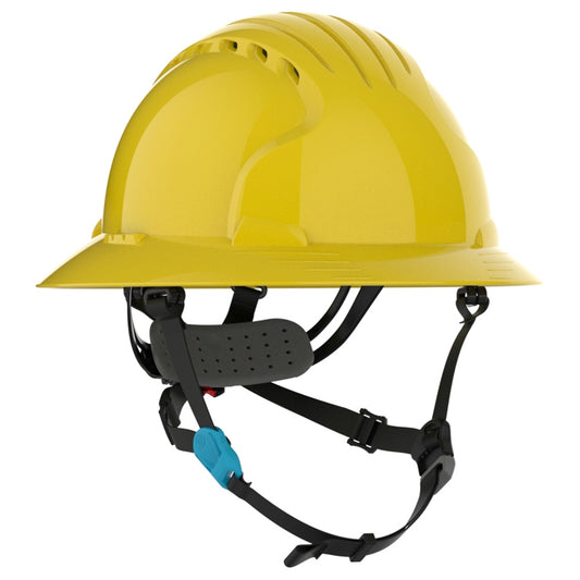 JSP Evolution 6262V Deluxe Full Brim Vented Safety Helmet - Wheel Ratchet Suspension - Yellow