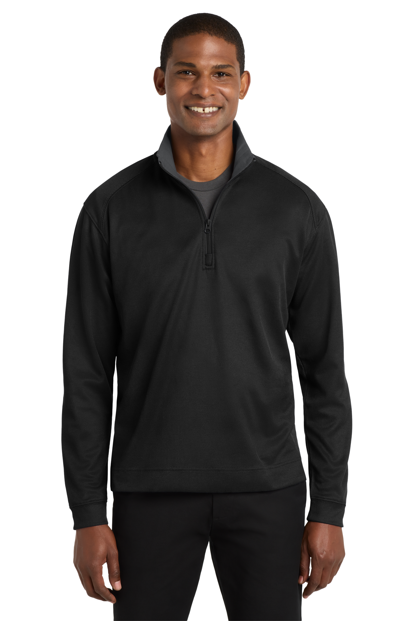 Port Authority® Vertical Texture 1/4-Zip Pullover - Black / Iron Grey