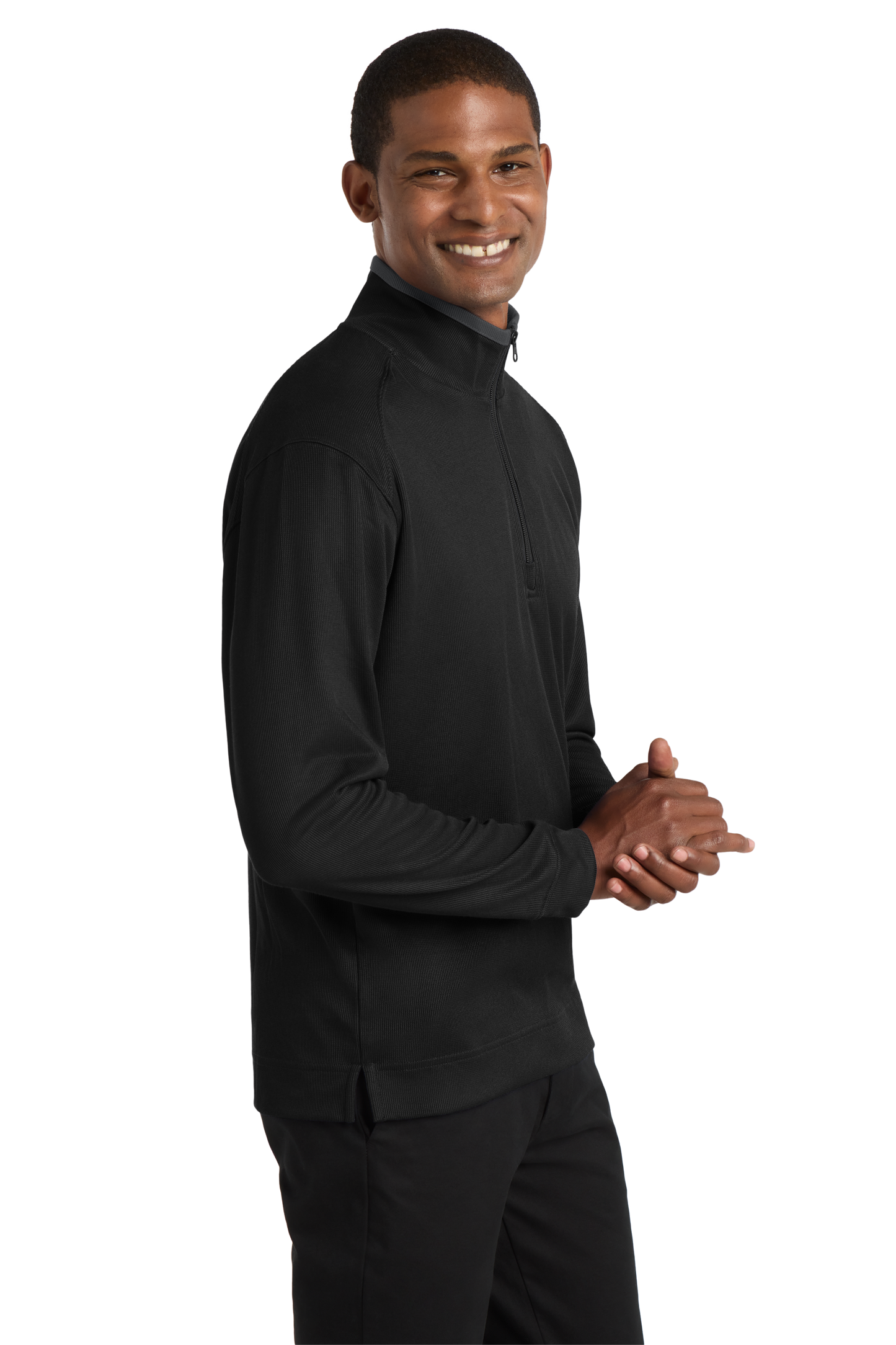 Port Authority® Vertical Texture 1/4-Zip Pullover - Black / Iron Grey