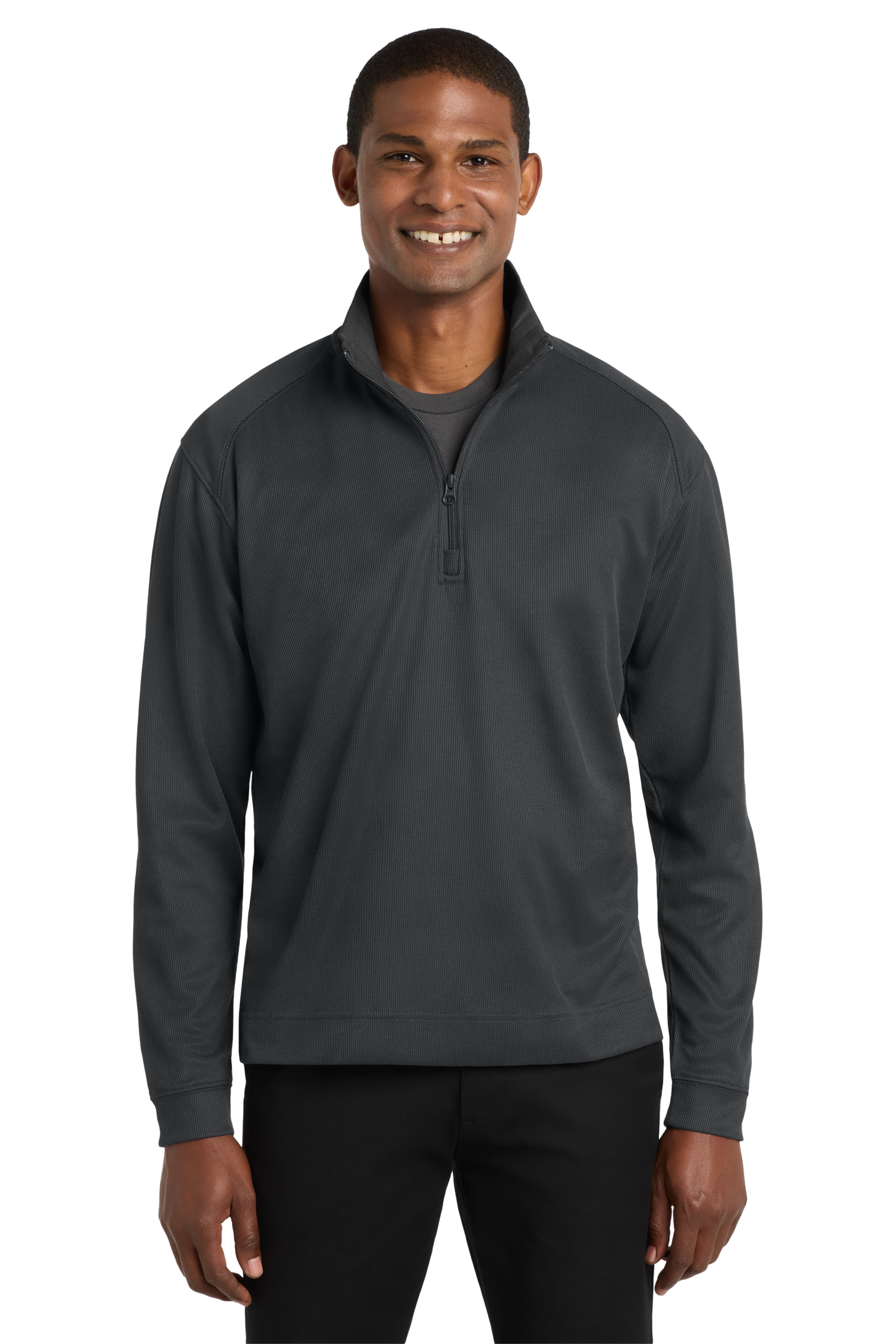 Port Authority® Vertical Texture 1/4-Zip Pullover - Iron Grey / Black