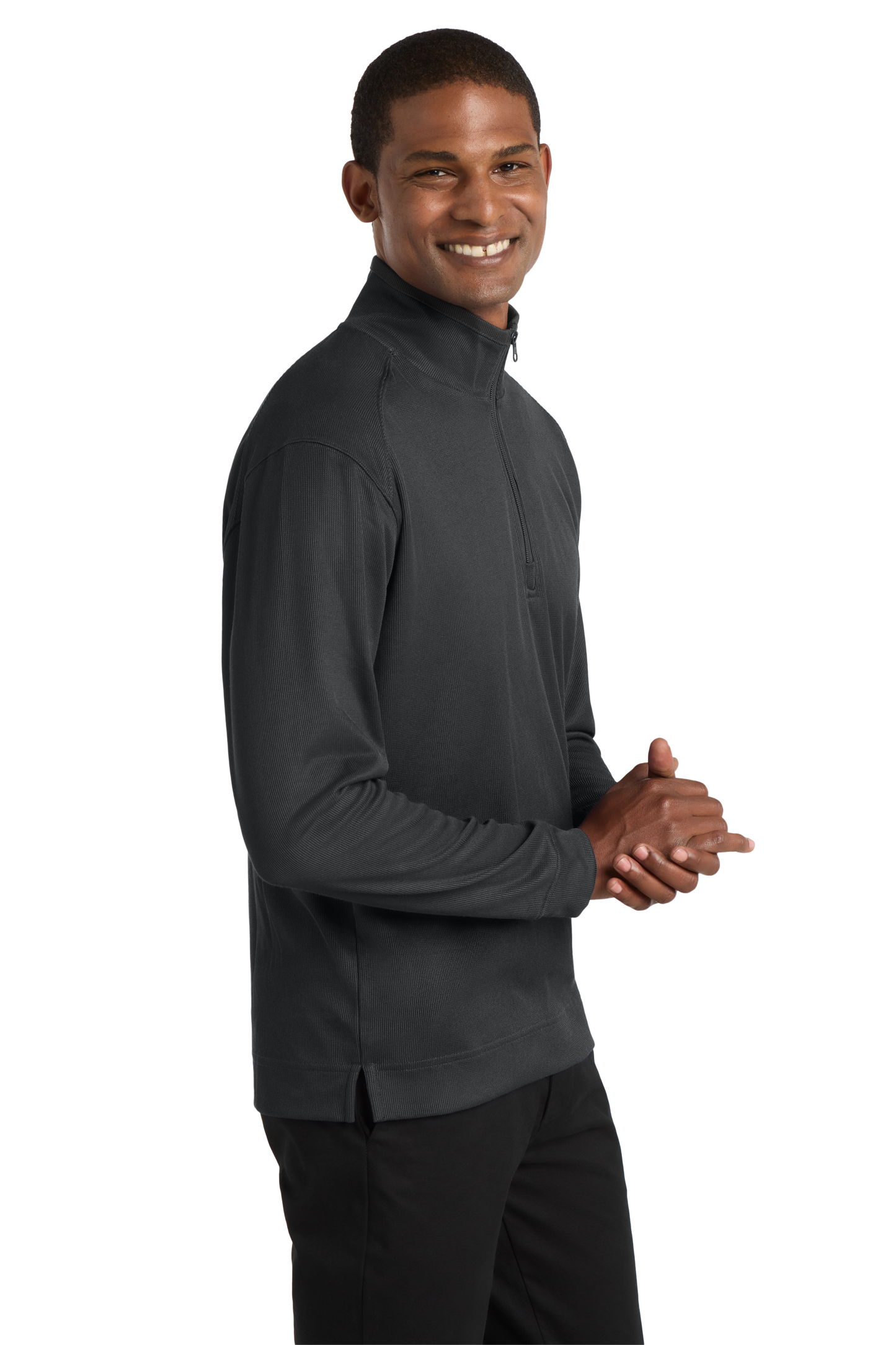 Port Authority® Vertical Texture 1/4-Zip Pullover - Iron Grey / Black