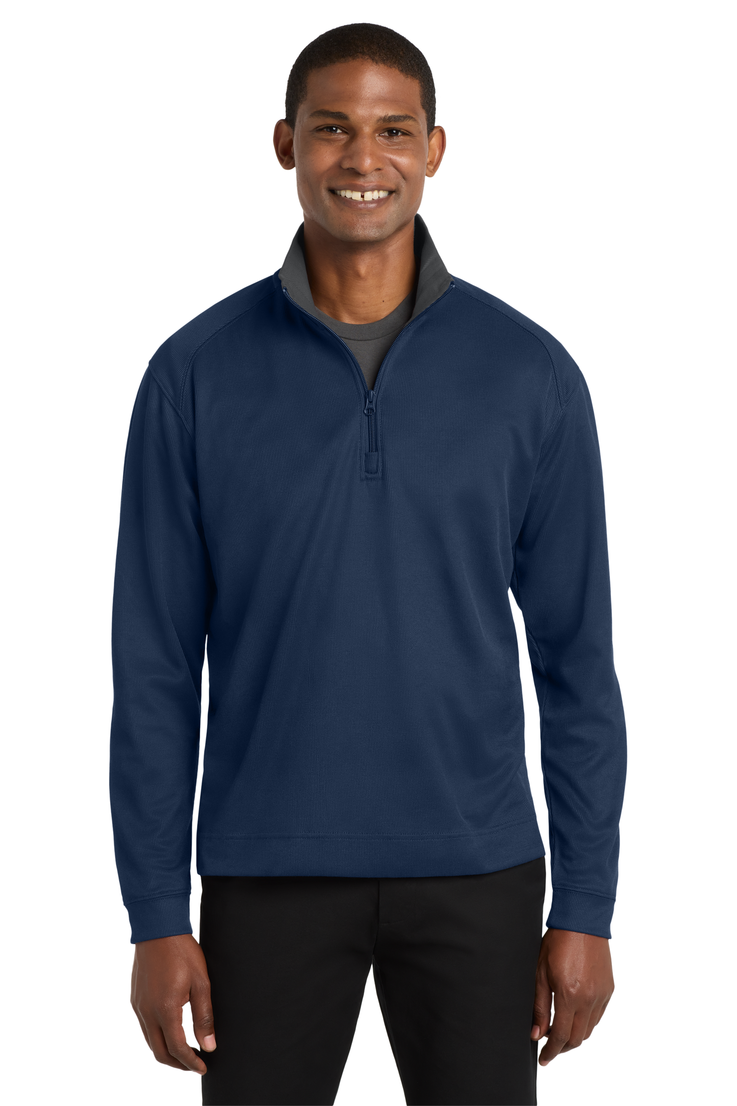 Port Authority® Vertical Texture 1/4-Zip Pullover - Regatta Blue / Iron Grey
