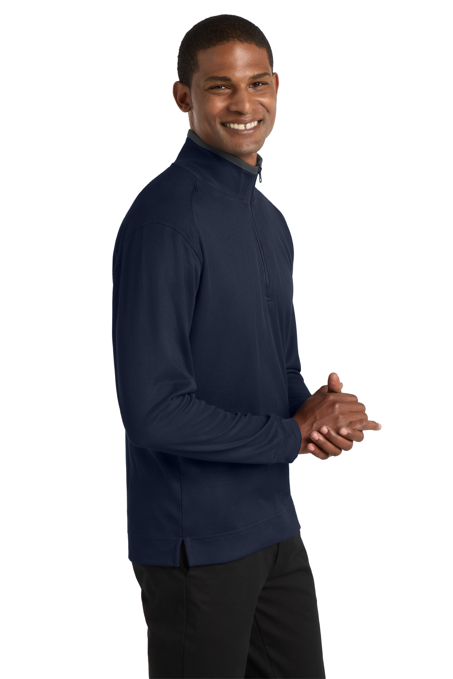 Port Authority® Vertical Texture 1/4-Zip Pullover - True Navy / Iron Grey