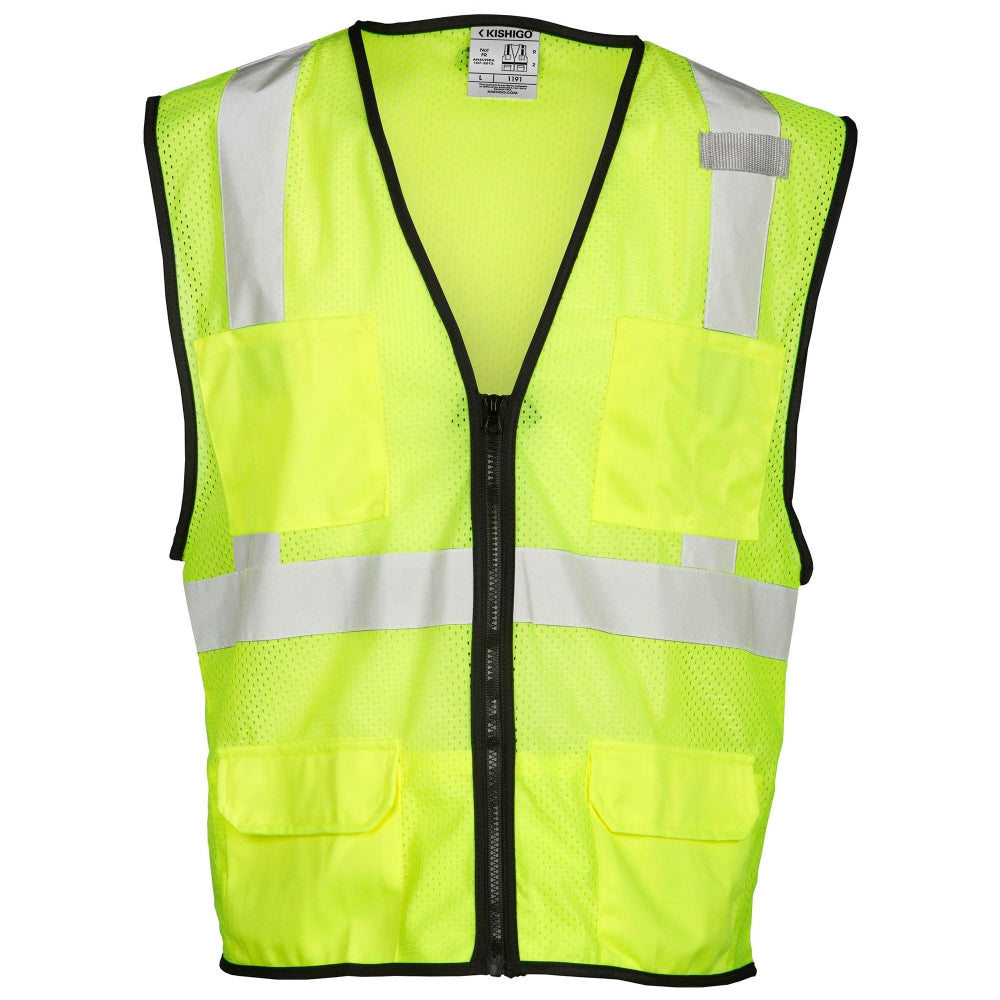 Kishigo 1192 Economy Series 6-Pocket Mesh Safety Vest - Yellow/Lime
