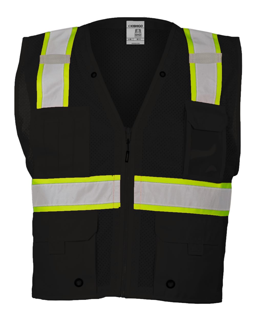 Kishigo - EV Series® Enhanced Visibility Multi-Pocket Mesh Vest - Black / Lime