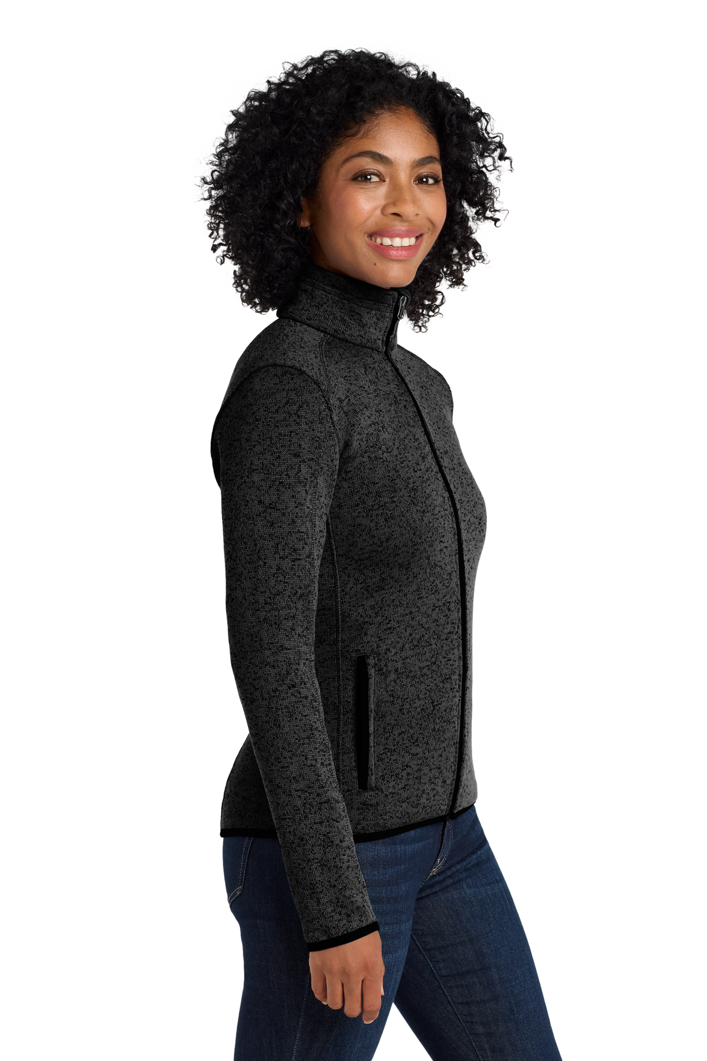 Port Authority® Women's Sweater Fleece Jacket - Black Heather