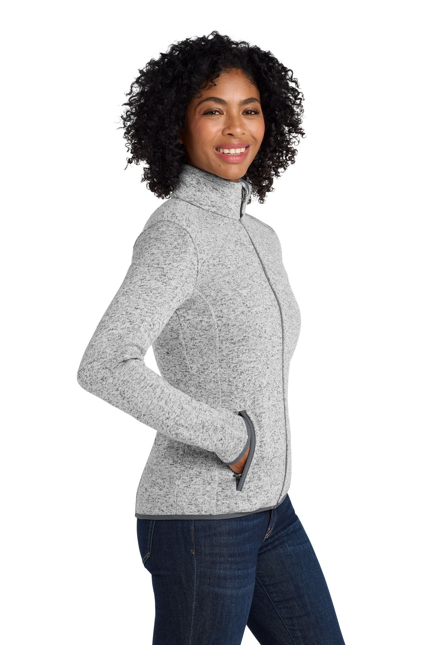 Port Authority® Women's Sweater Fleece Jacket - Grey Heather