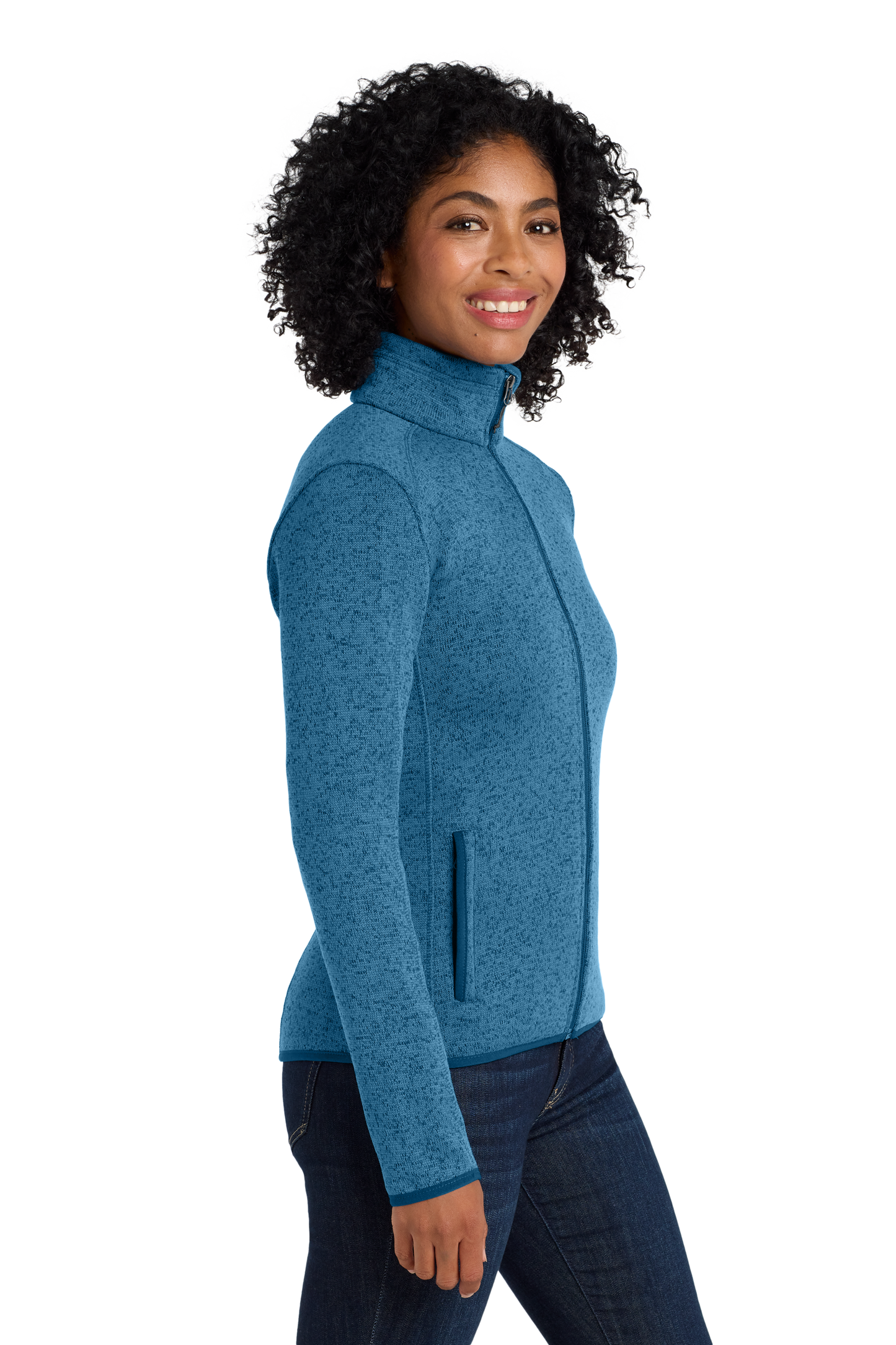 Port Authority® Women's Sweater Fleece Jacket - Medium Blue Heather