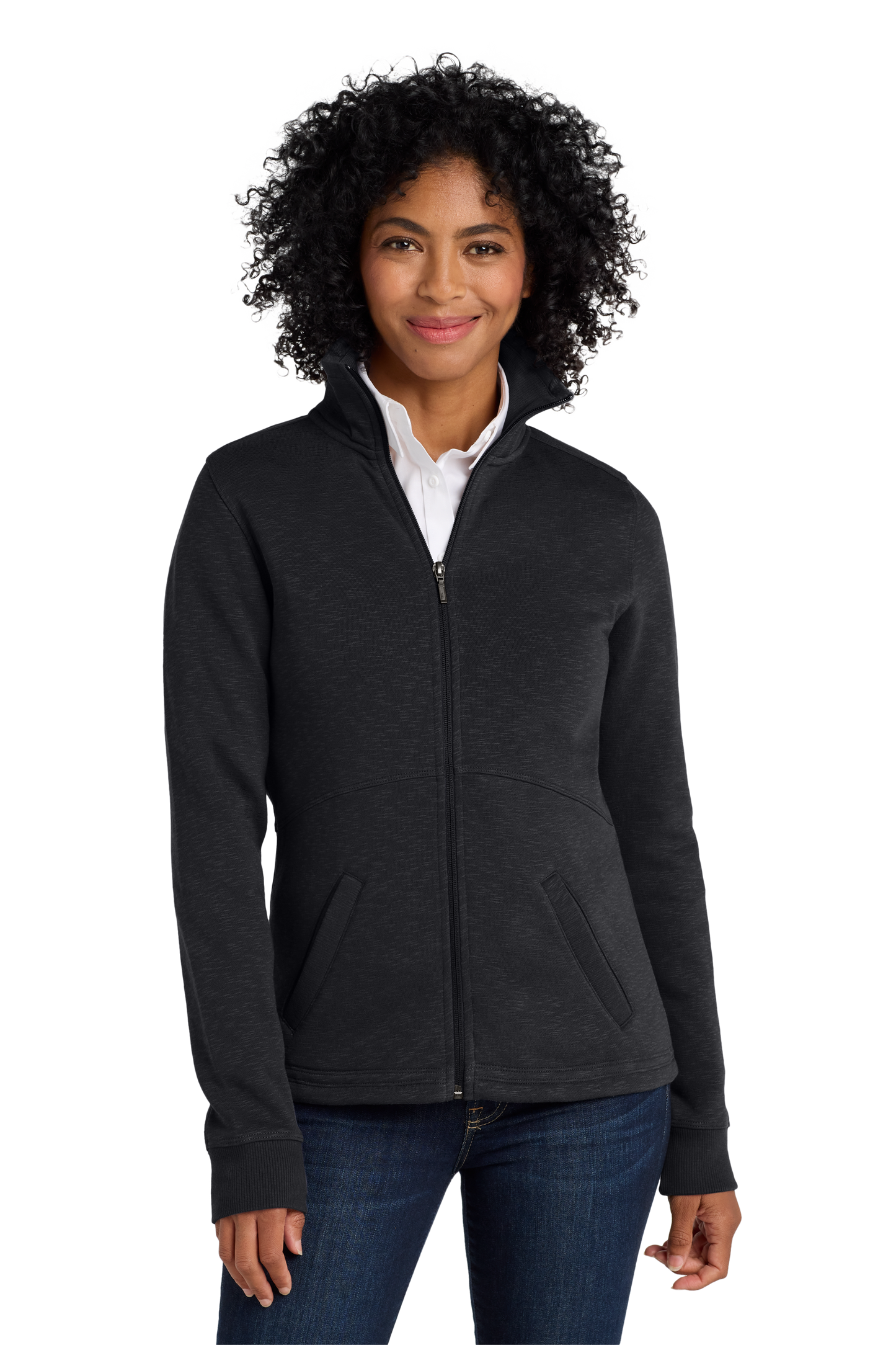 Port Authority® Women's Slub Fleece Full-Zip Jacket - Black