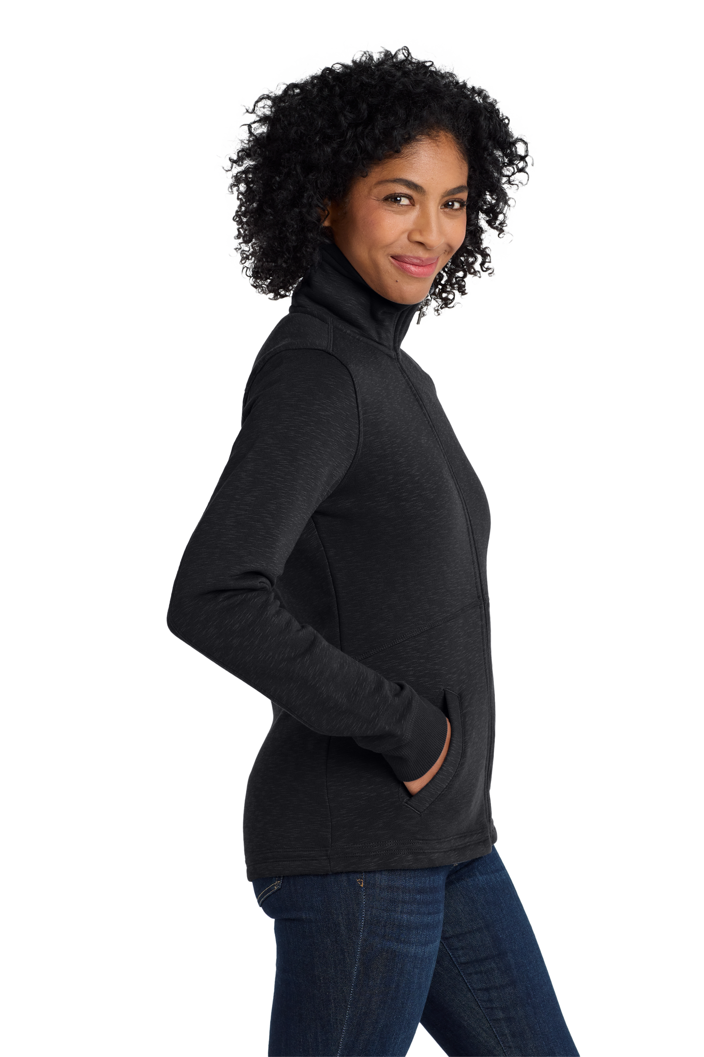 Port Authority® Women's Slub Fleece Full-Zip Jacket - Black