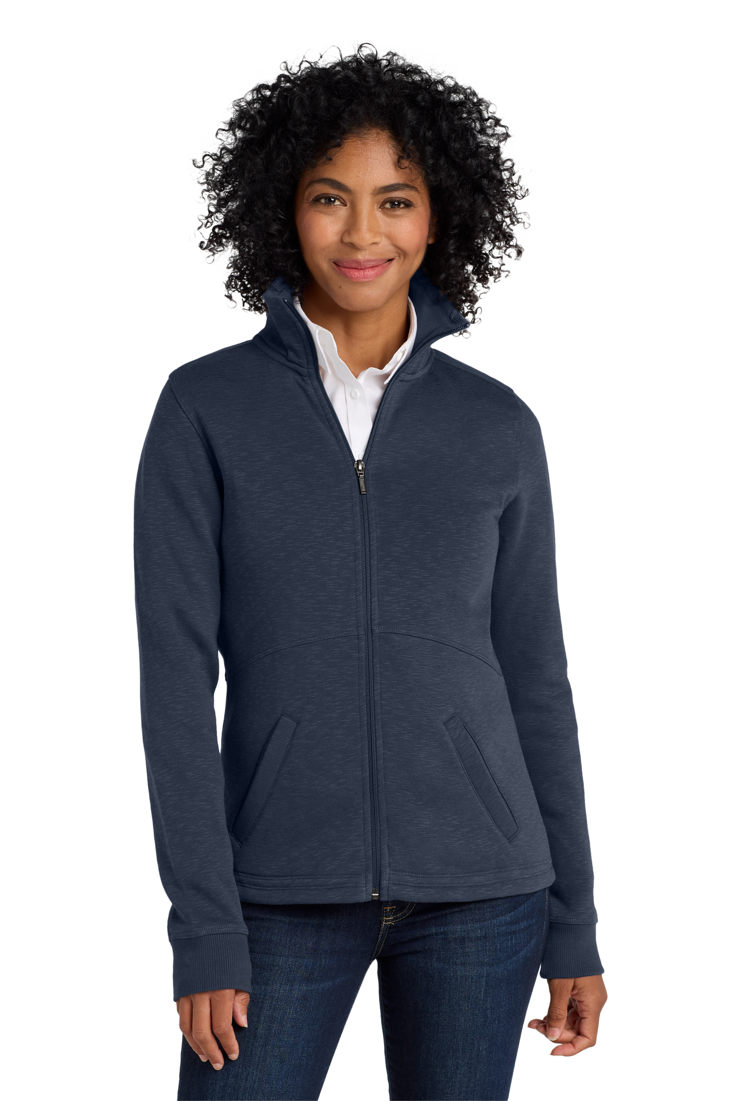 Port Authority® Women's Slub Fleece Full-Zip Jacket - Navy