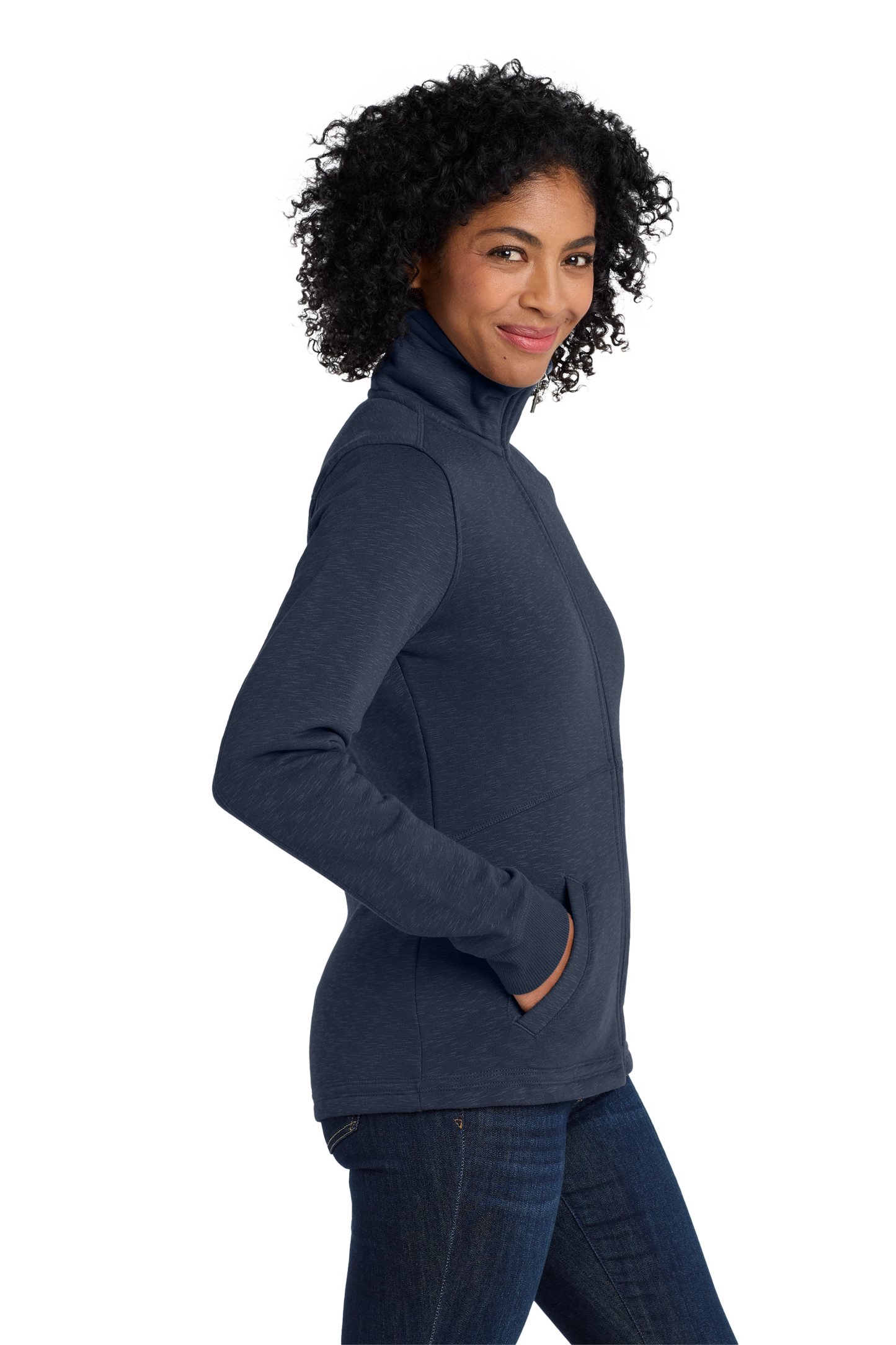 Port Authority® Women's Slub Fleece Full-Zip Jacket - Navy