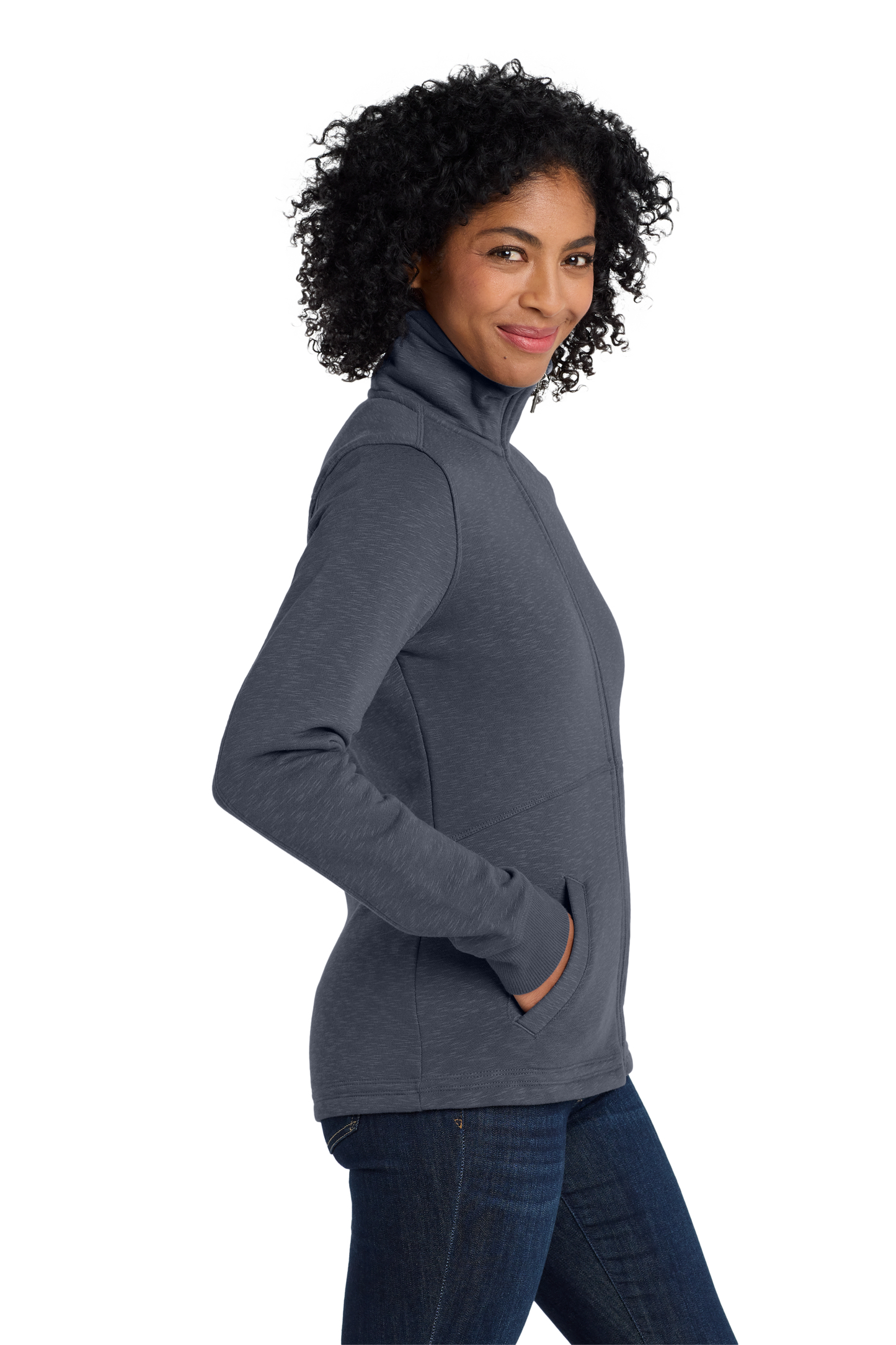 Port Authority® Women's Slub Fleece Full-Zip Jacket - Slate Grey