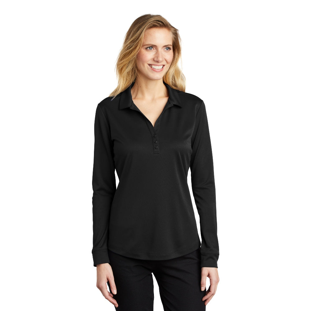 Port Authority ® Women's Silk Touch ™ Performance Long Sleeve Polo - Black