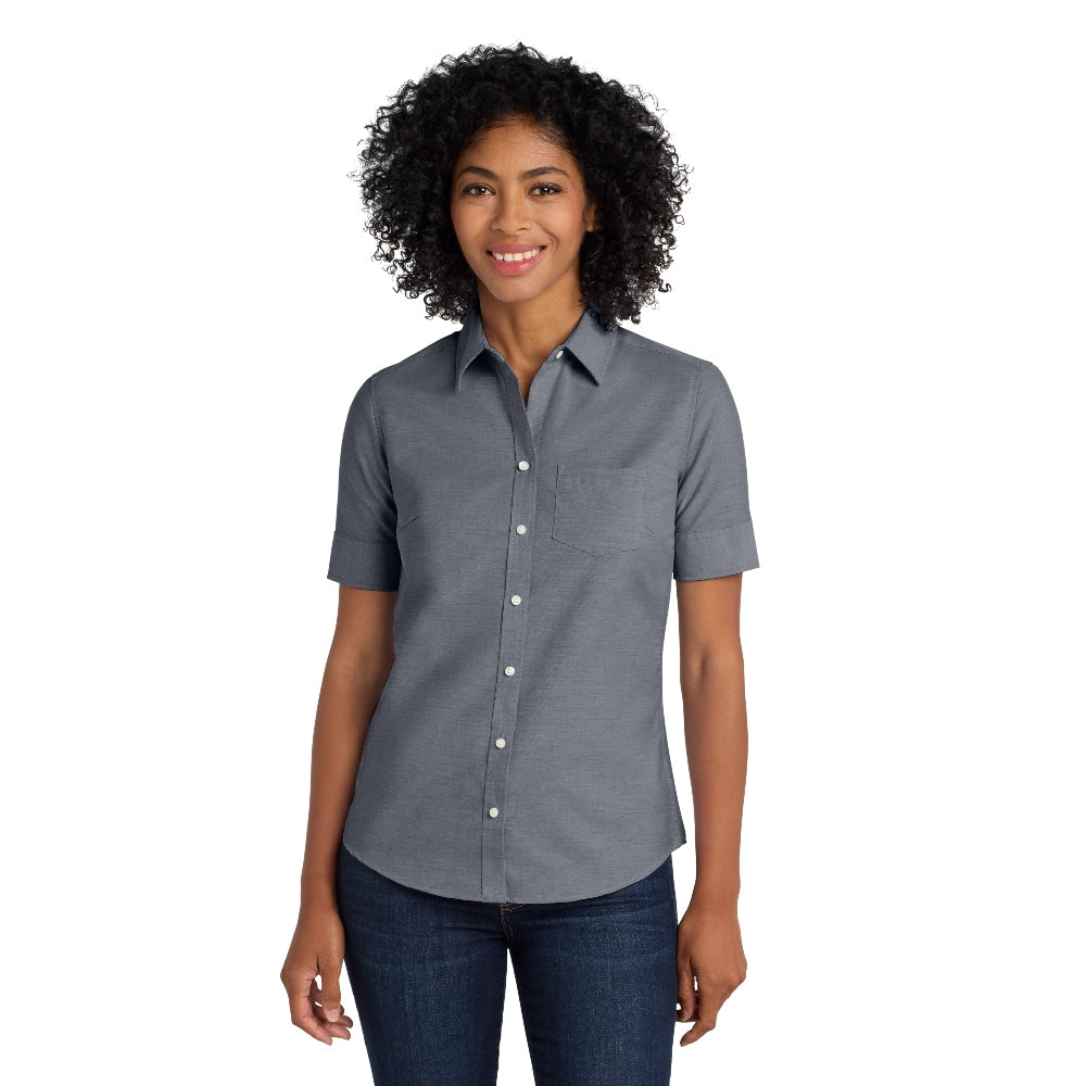 Port Authority® Women's Short Sleeve SuperPro™ Oxford Shirt - Black