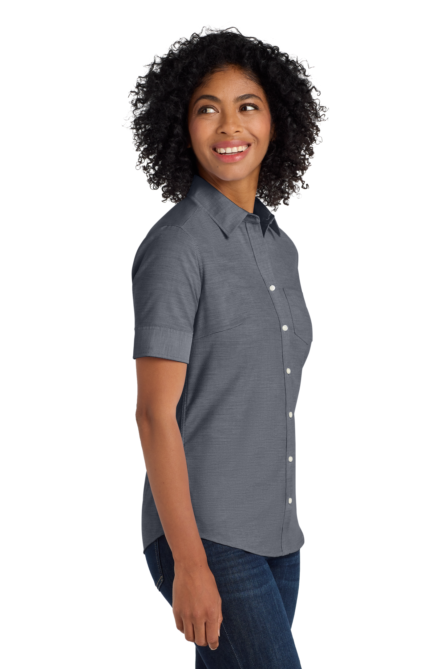 Port Authority® Women's Short Sleeve SuperPro™ Oxford Shirt - Black