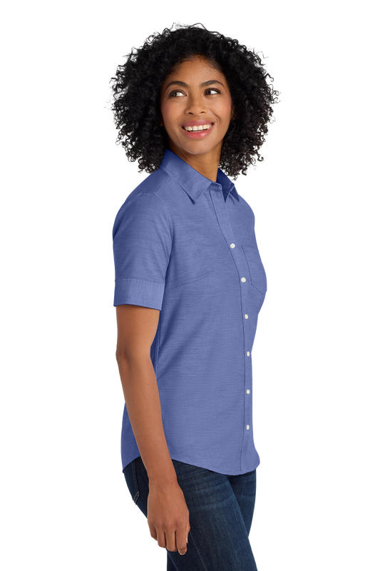 Port Authority® Women's Short Sleeve SuperPro™ Oxford Shirt - Navy