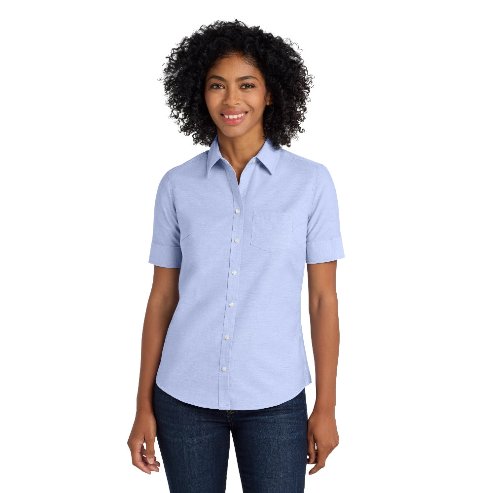 Port Authority® Women's Short Sleeve SuperPro™ Oxford Shirt - Oxford Blue
