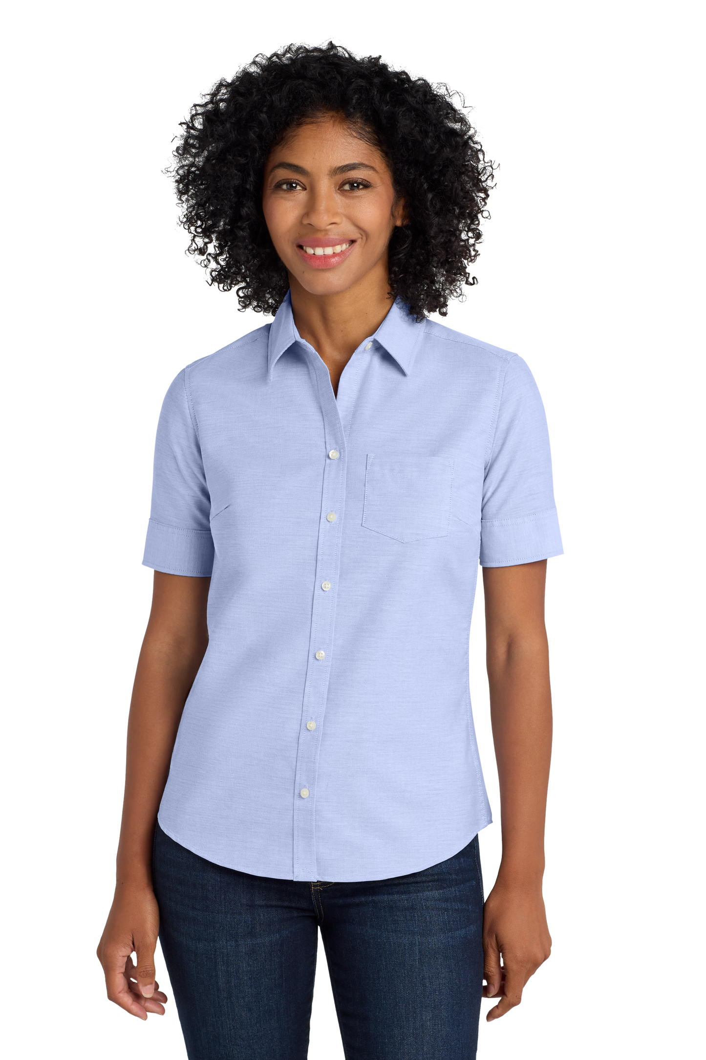 Port Authority® Women's Short Sleeve SuperPro™ Oxford Shirt - Oxford Blue