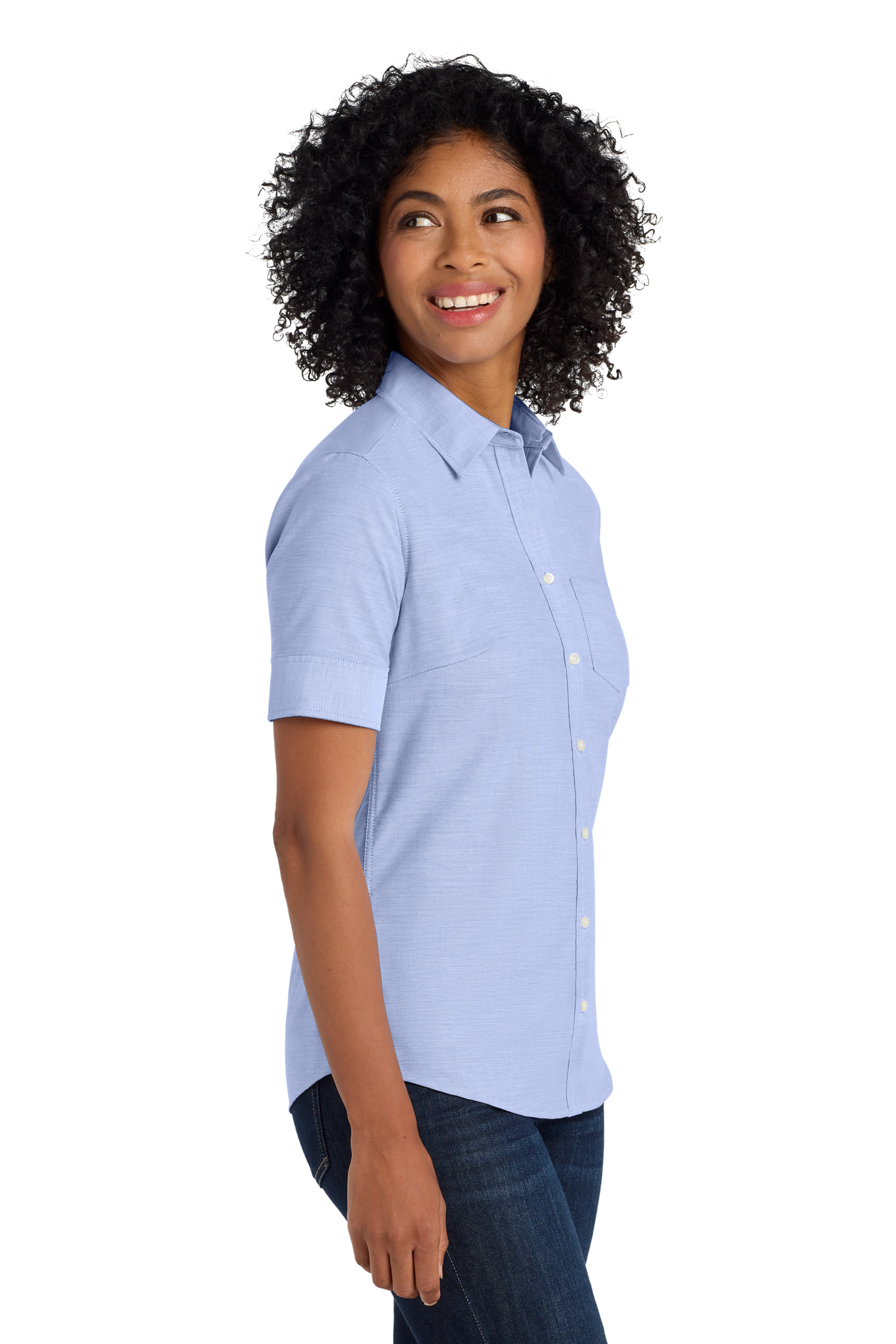 Port Authority® Women's Short Sleeve SuperPro™ Oxford Shirt - Oxford Blue