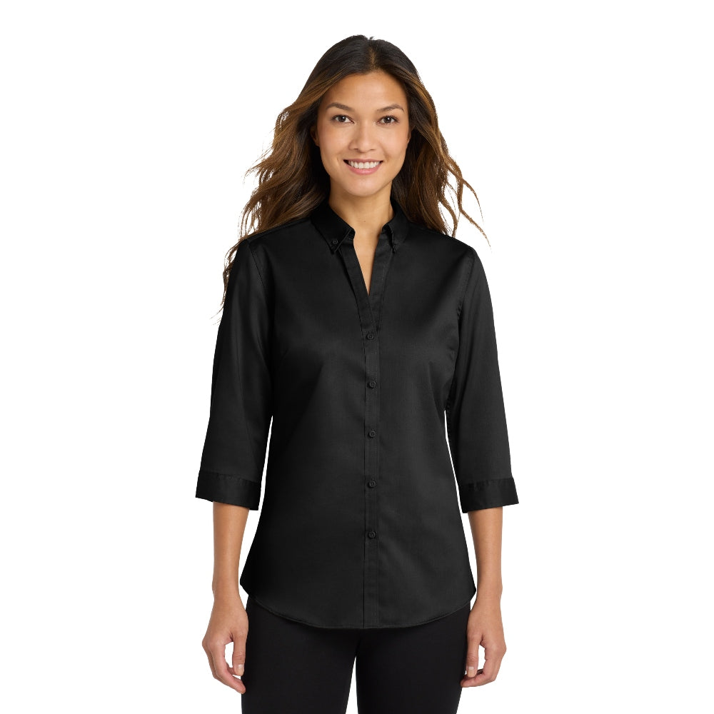 Port Authority® Women's 3/4-Sleeve SuperPro™ Twill Shirt - Black
