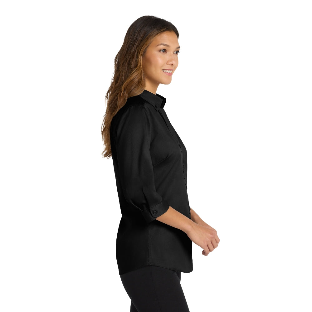 Port Authority® Women's 3/4-Sleeve SuperPro™ Twill Shirt - Black