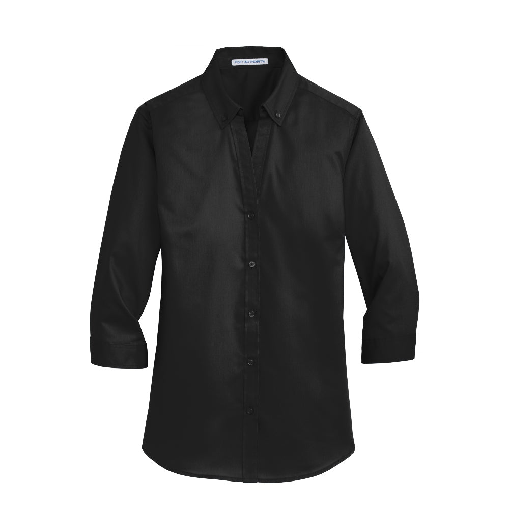 Port Authority® Women's 3/4-Sleeve SuperPro™ Twill Shirt - Black