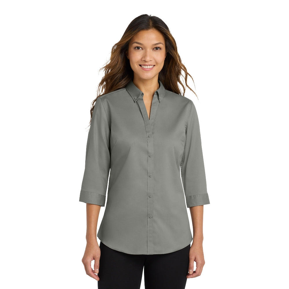 Port Authority® Women's 3/4-Sleeve SuperPro™ Twill Shirt - Monument Grey