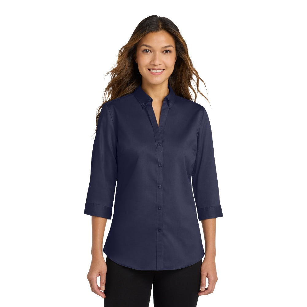 Port Authority® Women's 3/4-Sleeve SuperPro™ Twill Shirt - True Navy