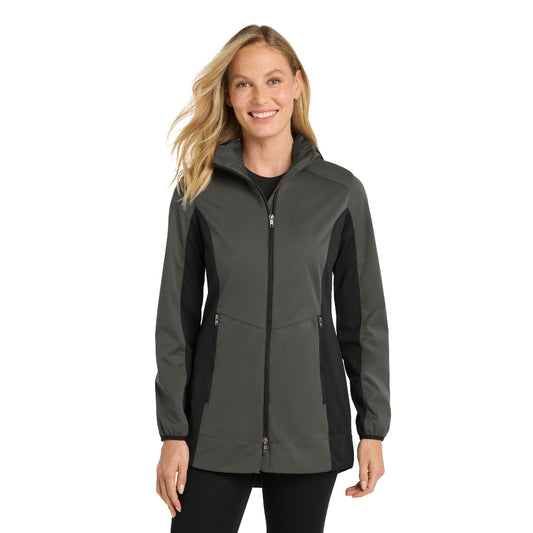 Port Authority® Women's Active Hooded Soft Shell Jacket - Grey Steel/Deep Black