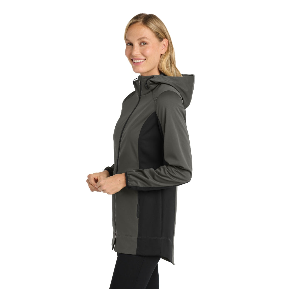 Port Authority® Women's Active Hooded Soft Shell Jacket - Grey Steel/Deep Black