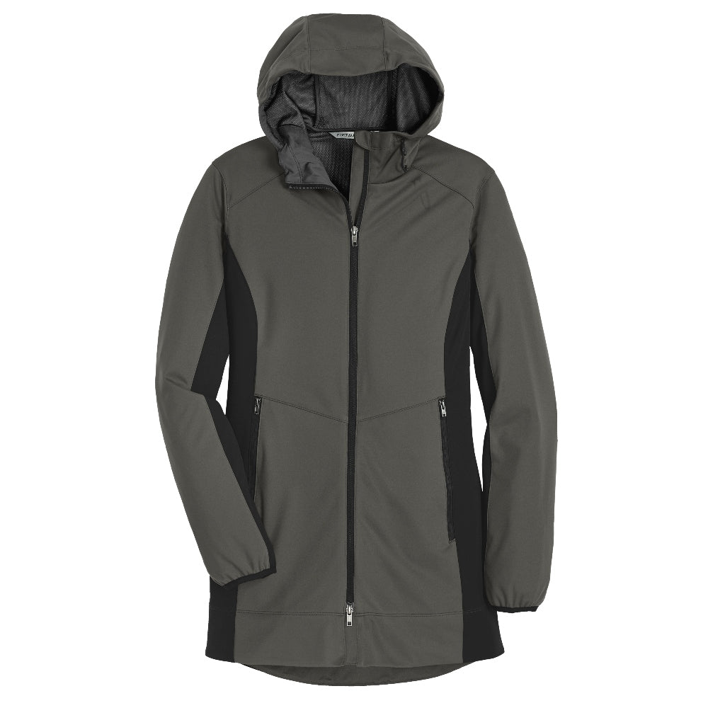 Port Authority® Women's Active Hooded Soft Shell Jacket - Grey Steel/Deep Black