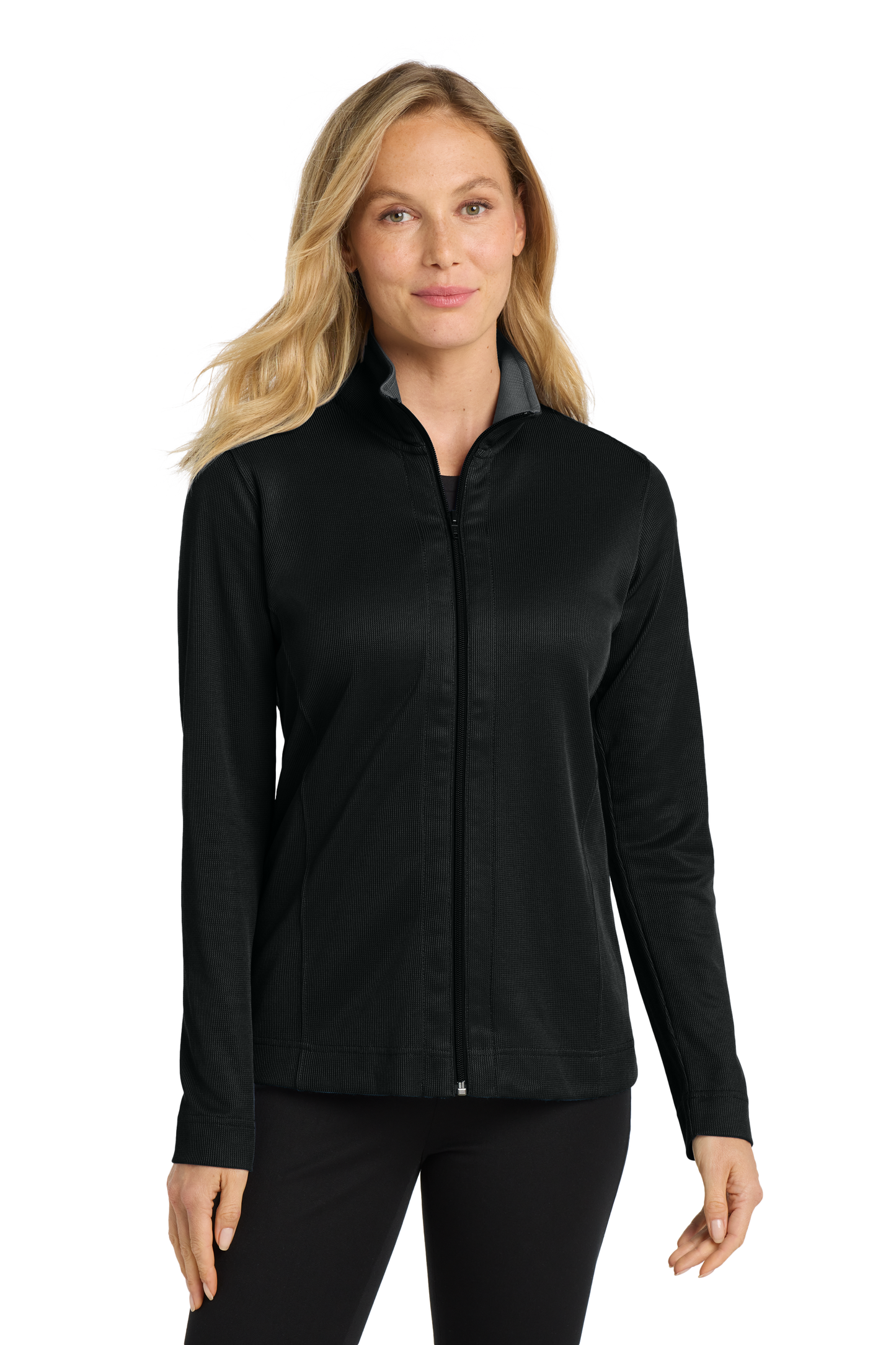 Port Authority® Women's Vertical Texture Full-Zip Jacket - Black / Iron Grey
