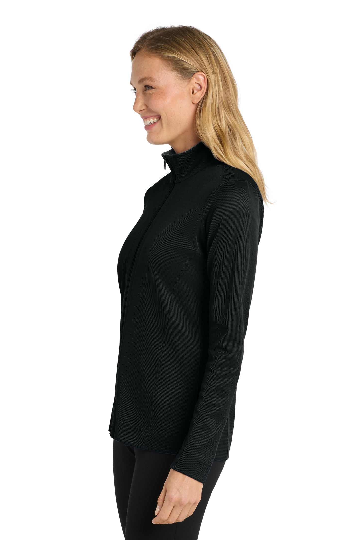 Port Authority® Women's Vertical Texture Full-Zip Jacket - Black / Iron Grey
