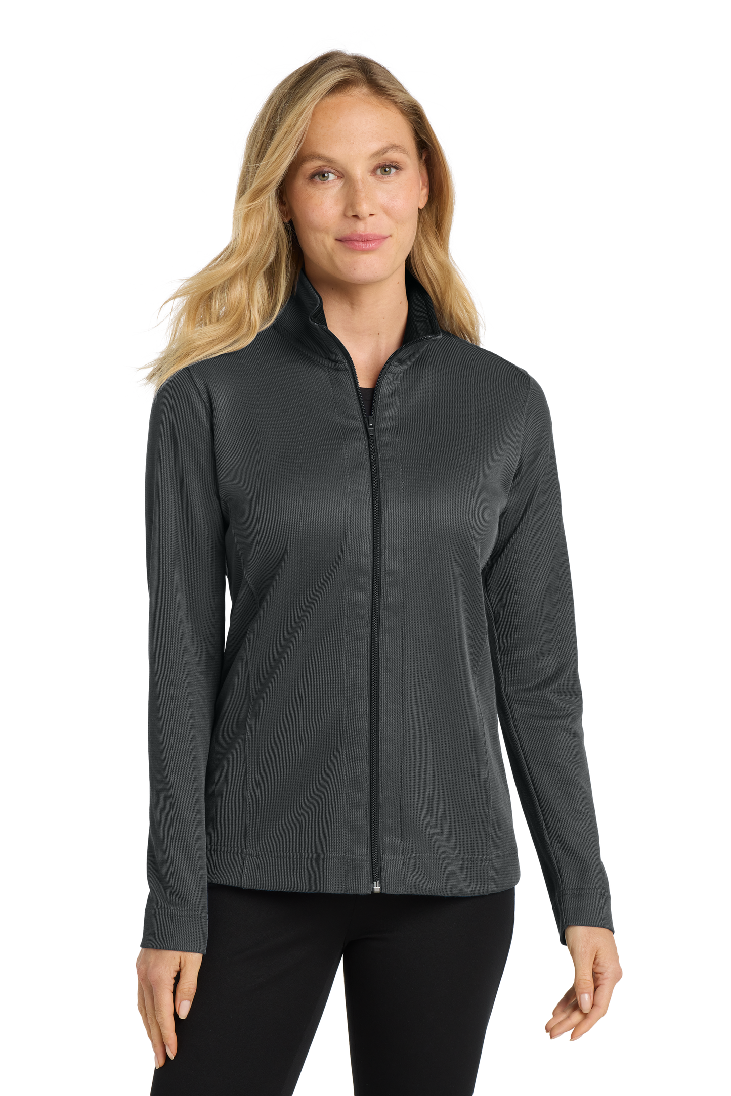 Port Authority® Women's Vertical Texture Full-Zip Jacket - Iron Grey / Black