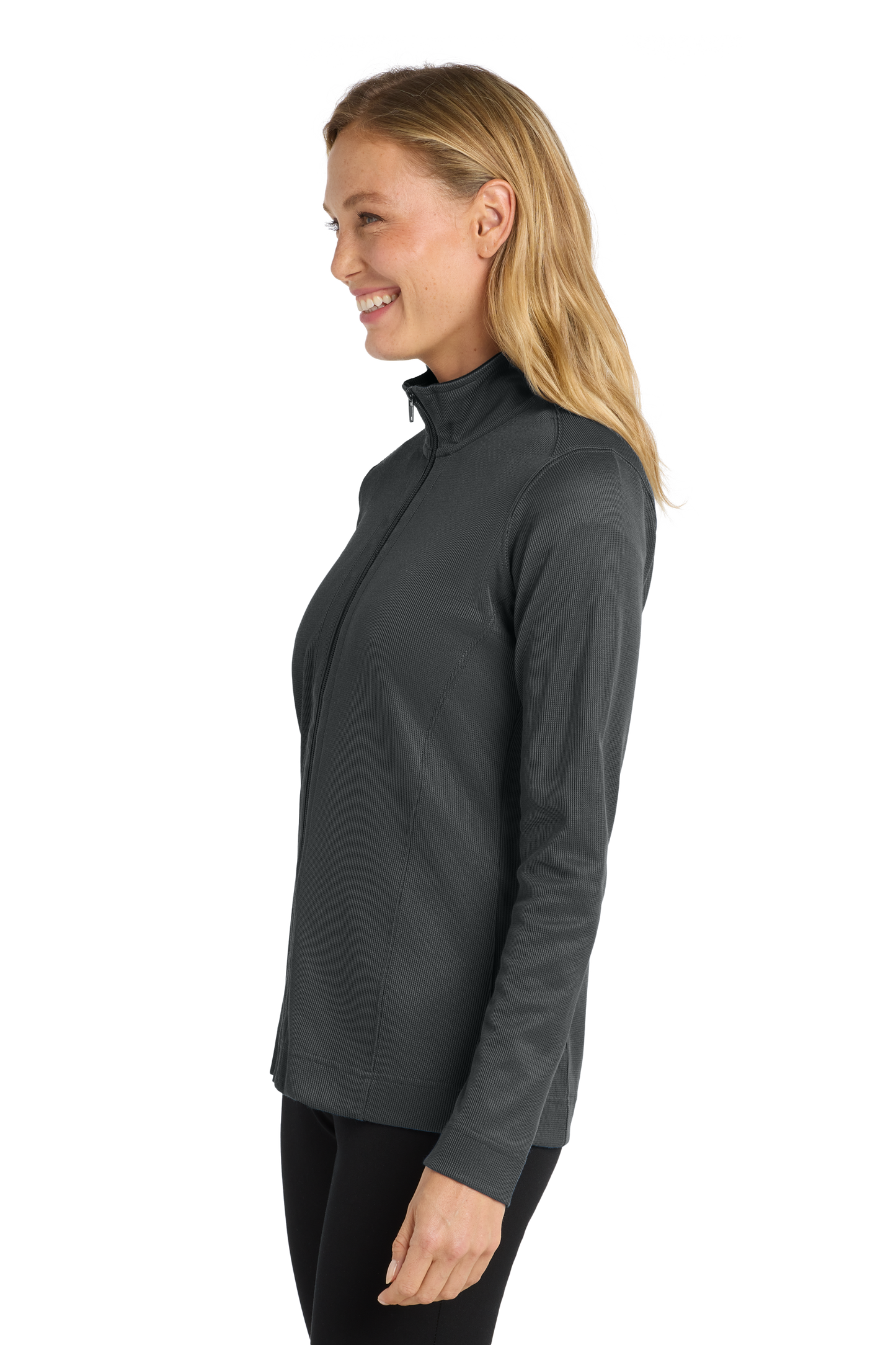Port Authority® Women's Vertical Texture Full-Zip Jacket - Iron Grey / Black