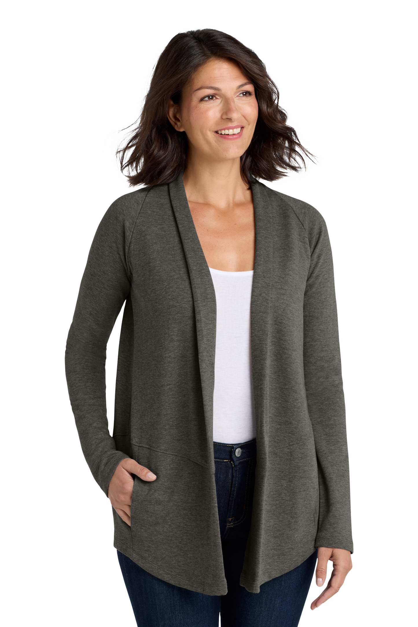 Port Authority® Women's Interlock Cardigan - Charcoal Heather/Medium Heather Grey