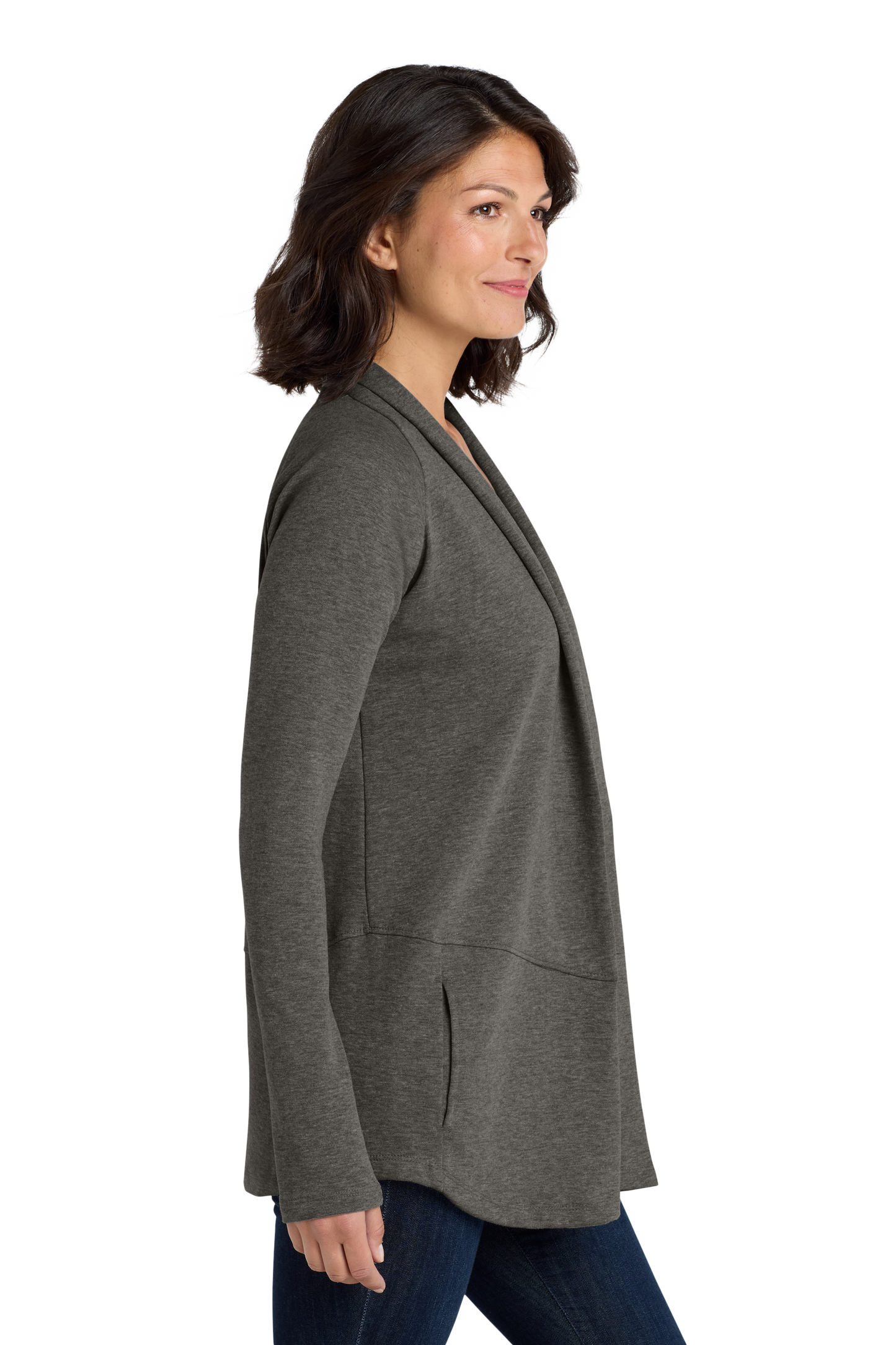 Port Authority® Women's Interlock Cardigan - Charcoal Heather/Medium Heather Grey