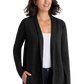 Port Authority® Women's Interlock Cardigan - Deep Black/Charcoal Heather