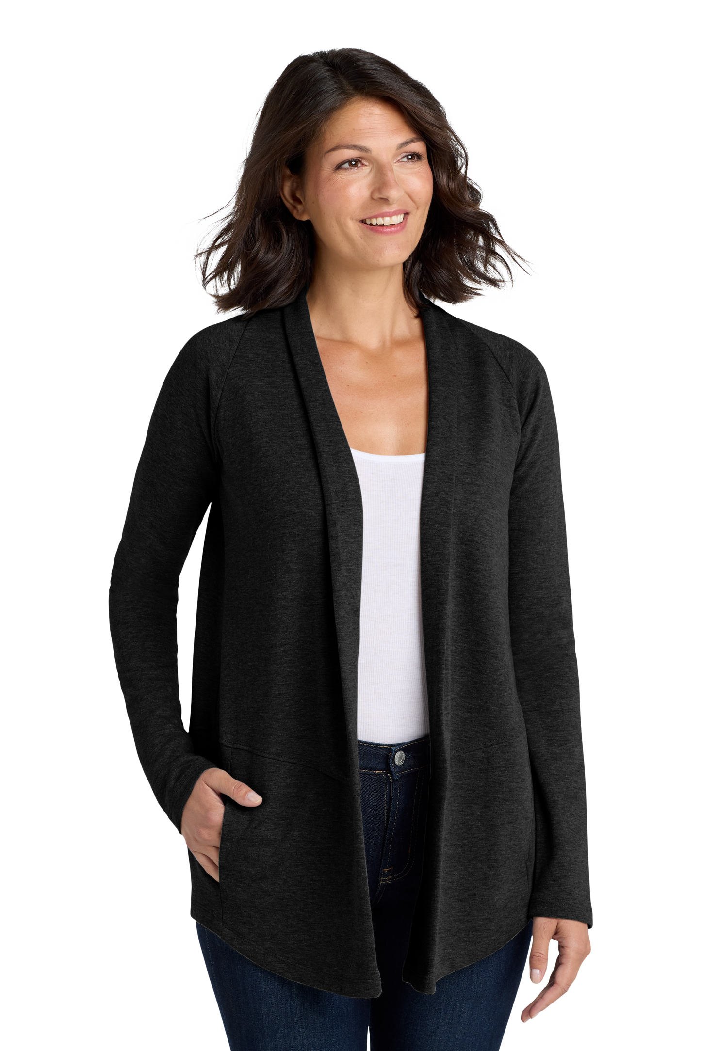 Port Authority® Women's Interlock Cardigan - Deep Black/Charcoal Heather