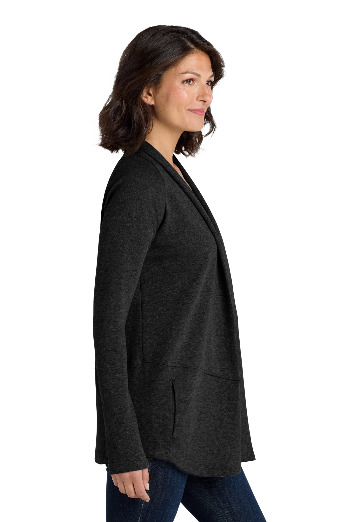 Port Authority® Women's Interlock Cardigan - Deep Black/Charcoal Heather