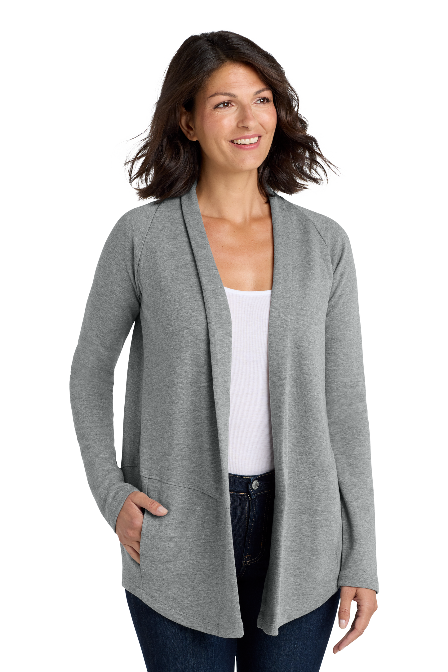 Port Authority® Women's Interlock Cardigan - Medium Heather Grey/ Charcoal Heather